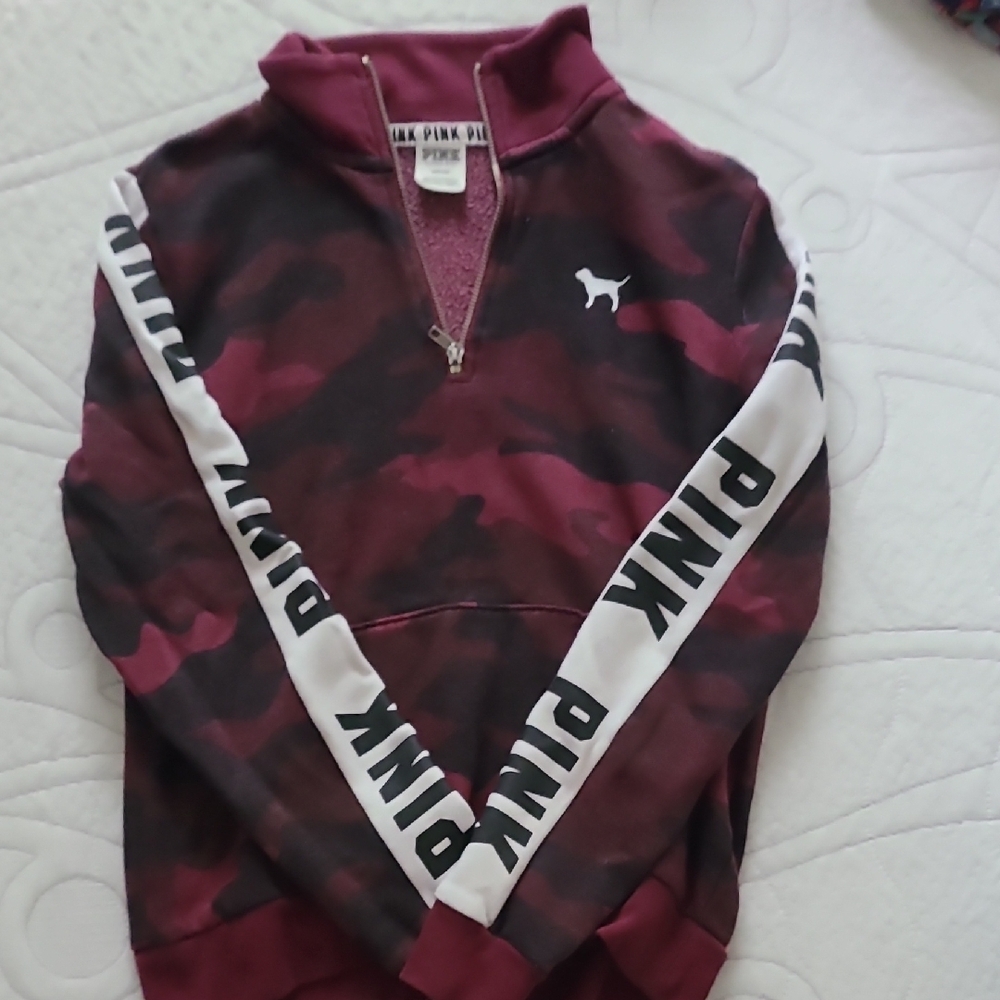 PINK Victoria's Secret Burgundy Camo Quarter-Zip